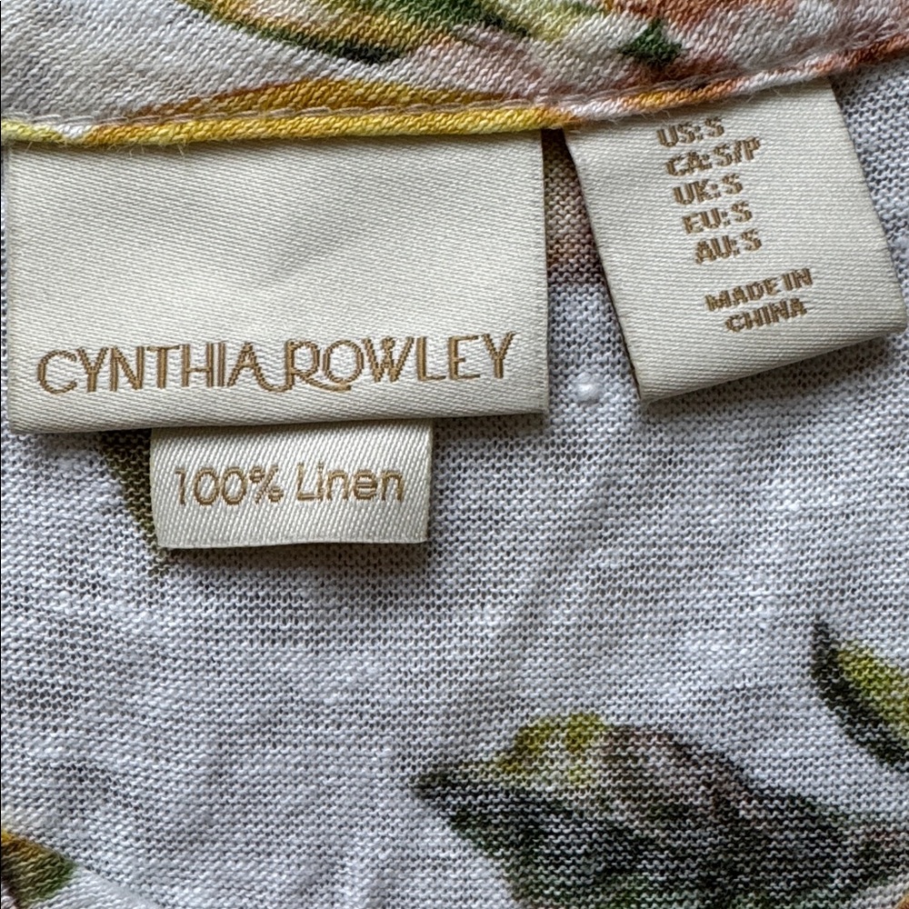 Cynthia Rowley | 100% Linen Lemon Print Sleeveless V-neck Tank Top | Size S - Picture 4 of 7